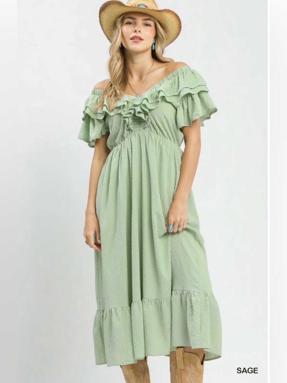 🌿 Umgee Textured Ruffle Midi Dress 🌿🛍️ - Picture 2 of 5